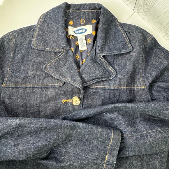 Vintage Old Navy 2001 Denim Trench Coat Womens Large  Blue Duster Y2K RARE - Picture 1 of 10